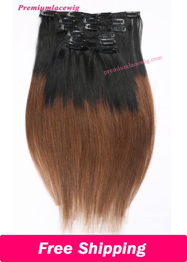 16inch #1B-30 7pcs Straight Peruvian Clip in Human Hair Extensions