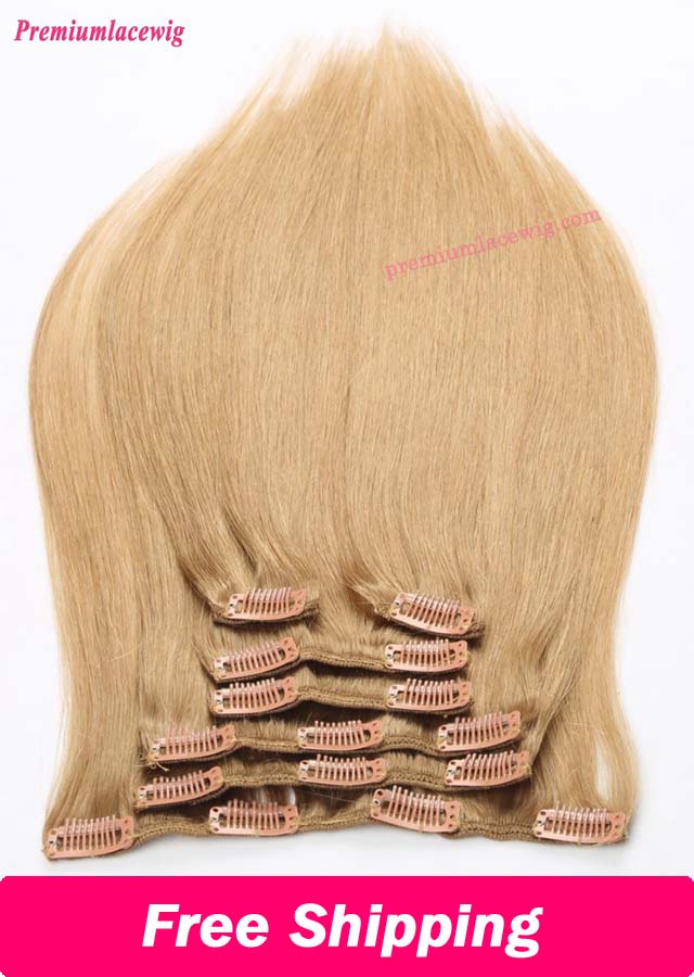 16inch #27 7pcs Straight Peruvian Clip in Human Hair Extensions