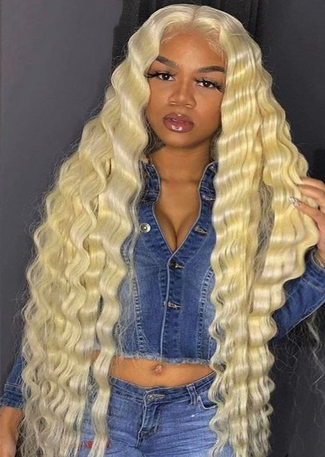 28inch 613 Blonde Deep Wave Frontal Wigs 13x6 Lace Frontal Wig Blonde Colored Remy Wigs
