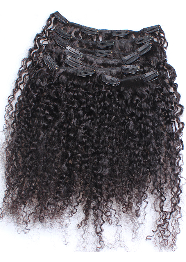3B 3C Kinky Curly Clip In Human Hair Extensions Full Head Sets 100% Human Natural Black Hair Clip Ins