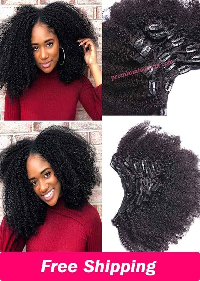 4B 4C Afro Kinky Curly Clip In Human Hair Extensions Brazilian Remy Hair  100% Human Hair Natural Black Clip Ins_Clip In Hair/Premium Lace Wigs,cheap  lace front wigs,Full Lace Wig,Human Hair Wig,Brazilian Virgin