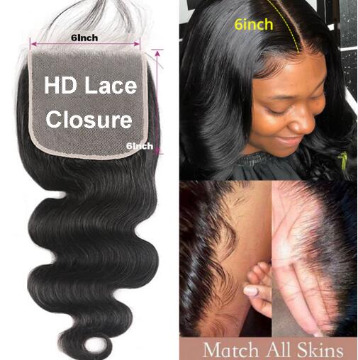 6x6 HD Lace Closure Body Wave Brazilian Human Hair Lace Closure