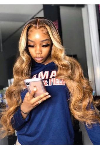 Body Wave Honey 360 Lace Human Hair Wigs Ombre 1b/4/27 Malaysian Virgin Human Hair 