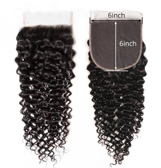 Kinky Curly Lace Closure Peruvian Virgin Hair 6X6 Lace Closure 14inch