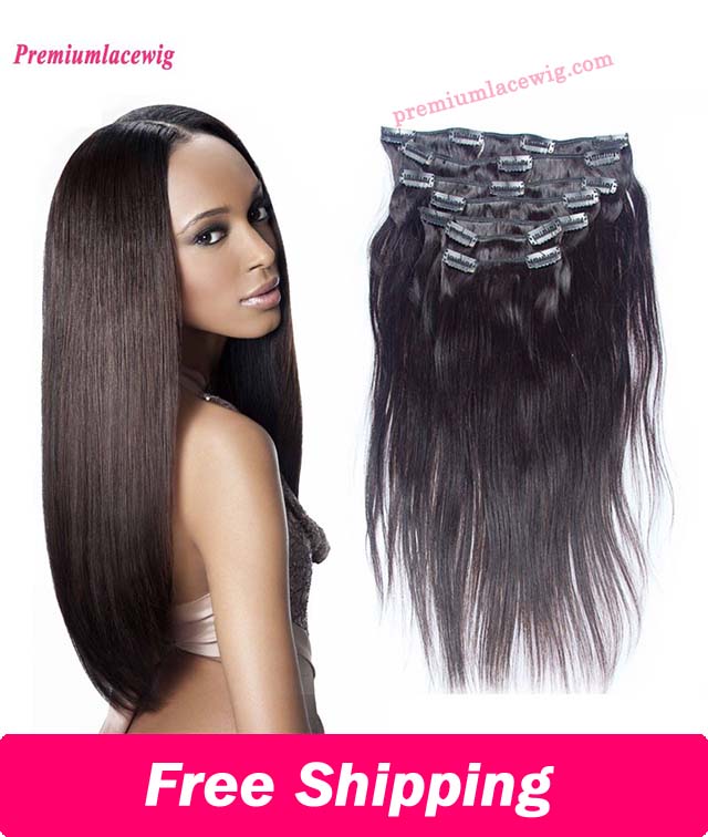 14 inch Straight Natural Color Brazilian Hair Clip Hair Human Hair Bundles