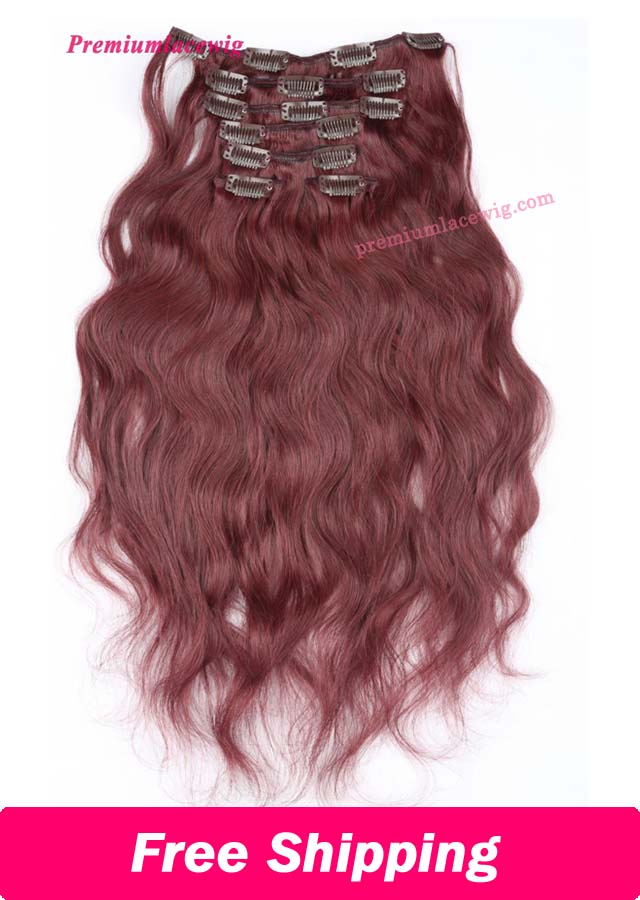 18inch #99J 7pcs Body Wave Indian Clip in Human Hair Extensions