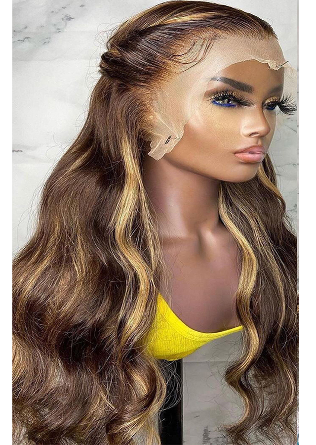 Piano Highlight Color 4/27 360 Lace Wig Honey Blonde Brazilian Body Wave