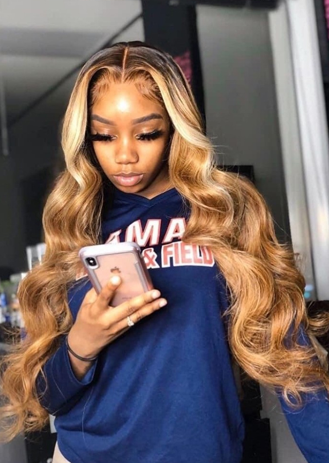 Body Wave Honey 360 Lace Human Hair Wigs Ombre 1b/4/27 Malaysian Virgin Human Hair 