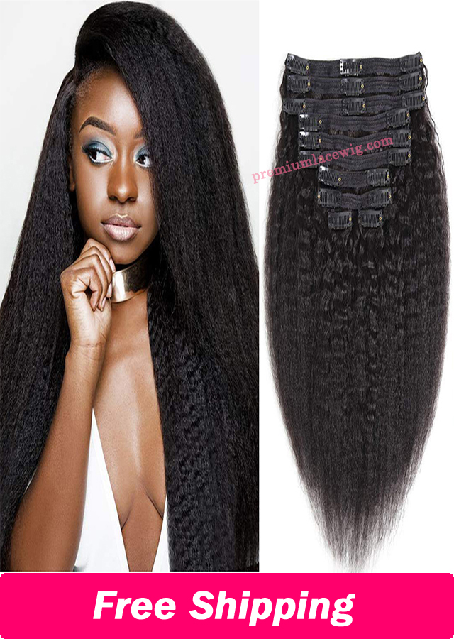 Kinky Straight Hair Clip in Human Hair Extensions 120g Maxine Hair Yaki Straight Human Hair Clip in Hair Extensions Full