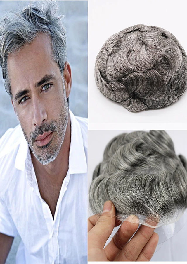 Toupee With Remy Human Hair Thin Skin Toupee Mens Hair Pieces Hair Replacement 1B 60 Color