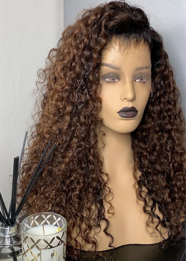 Ombre Color T1B/4 Brown Hair 360 Lace Front Wig Deep Curly Human Hair Wig