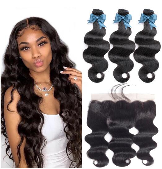 Body Wave Bundles with 13x4 Lace FrontalPeruvian Human Hair 3 Bundles with Frontal