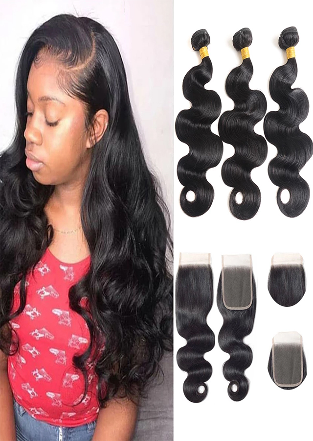 4x4 Lace Closure With Human Hair Bundles Brazilian Body Wave Bundles With Closure For Black Women Sale