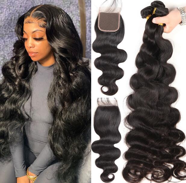 Body Wave Hair Bundles With Lace Closure 5x5 Malaysian Virgin Hair 3pc Bundles With Closure