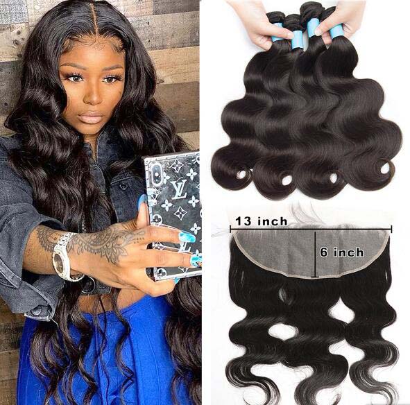 Body Wave Human Hair Bundles with Lace Frontal 13X6 Brazilian Virgin Hair Frontal With Bundles 4pc