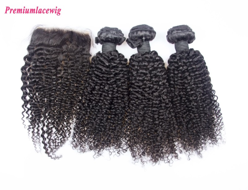 Kinky Curly Hair Bundles With Lace Closure 4x4 Brazilian Virgin Hair Bundles with Closure