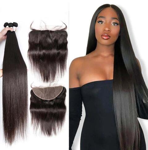 13X6 Straight Lace Frontal With Hair Bundles 3pc Malaysian Human Hair Bundles with Frontal