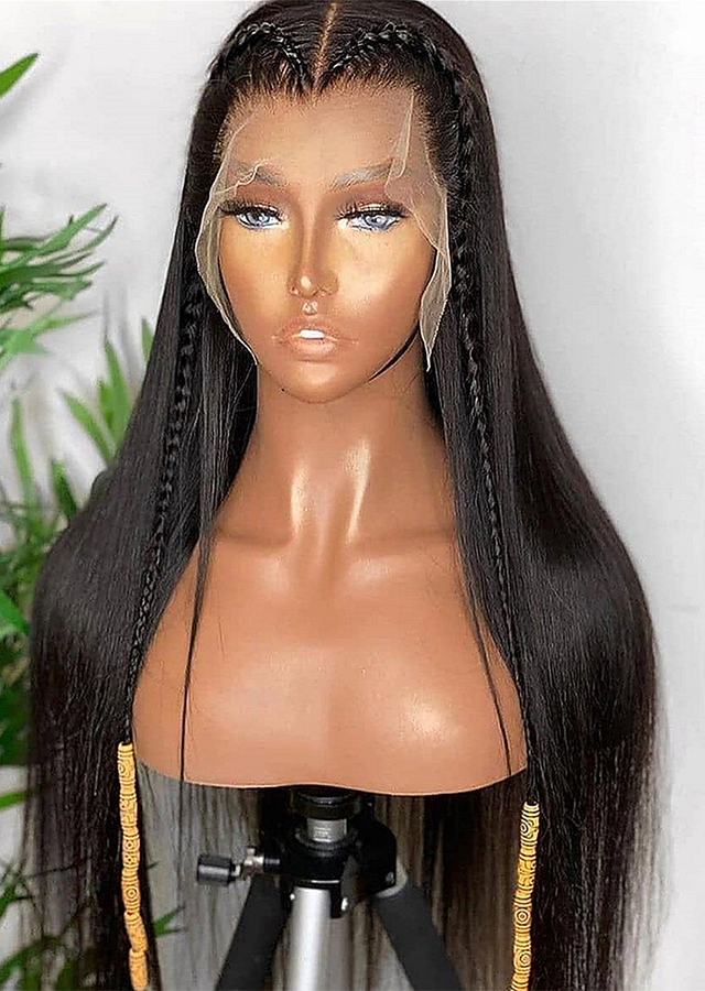 26Inch 180 Density Long Straight Glueless 360 Lace Front Wigs For Black Women Daily Used Soft