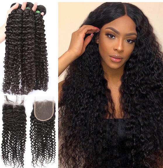 3pc Hair Bundles with Lace Closure 4x4 Peruvian Virgin Hair Curly Hair Bundles With Closure