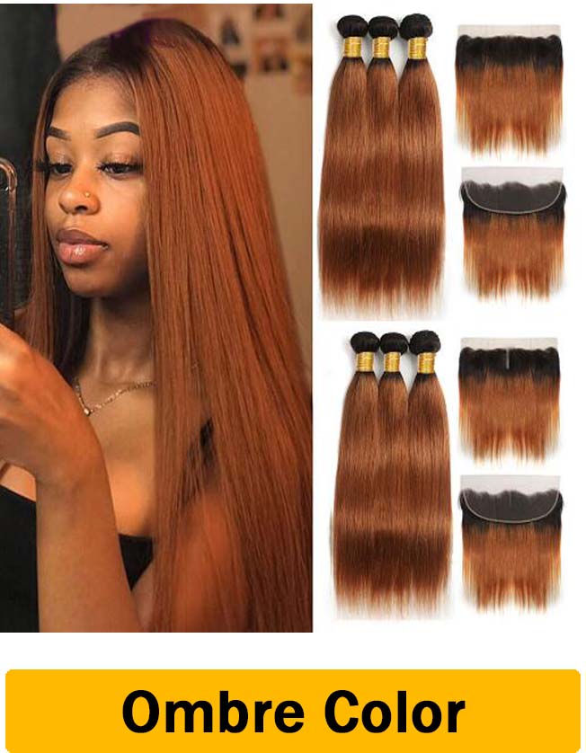 Ombre 1B/30 Hair Bundles With 13x4 Lace Frontal Mongolian Virgin Hair Straight Bundles with Frontal