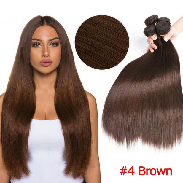 #4 Brown Human Hair Bundles Straight Brazilian Hair Weave Bundles 3pc
