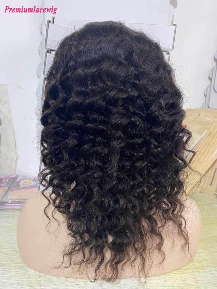 Brazilian 14inch Deep Wave Lace Front Human Hair Pre Plucked Wigs 