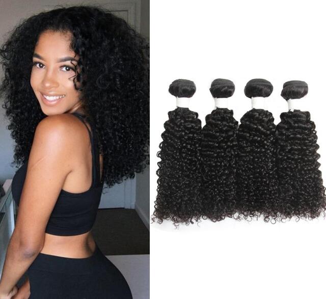 Brazilian Human Hair Weft Kinky Curly Weave Natural Color 4pc/lot Remy Hair Bundle 