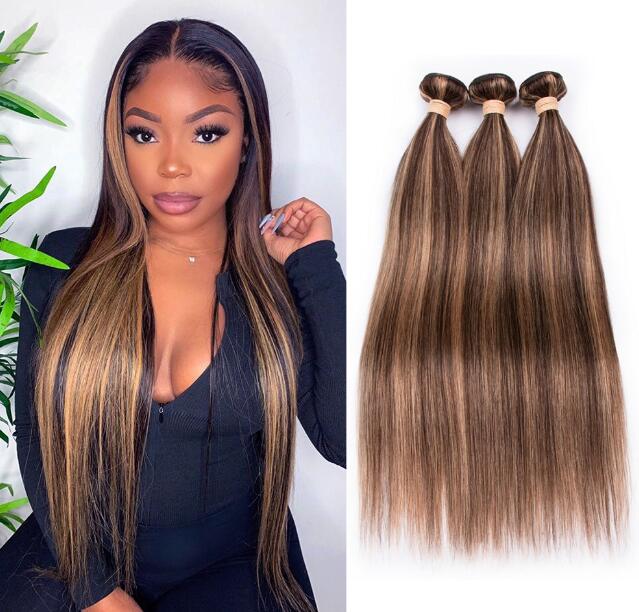 Highlight Bundles Malaysian Straight Human Hair Bundles Ombre Brown Straight Hair Bundles 3 Bundles