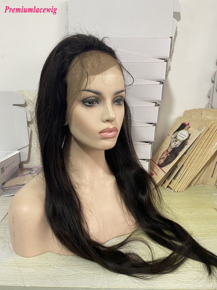 24inch Indian Virgin Human Hair Straight 150 Density 13x4 Lace Front Human Hair Wigs 