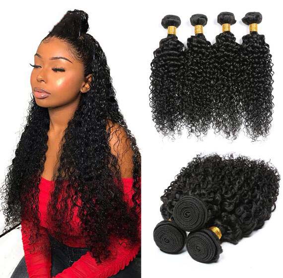 Kinky Curly Hair Bundles Peruvian Human Hair Extensions Natural Color 4 PCS