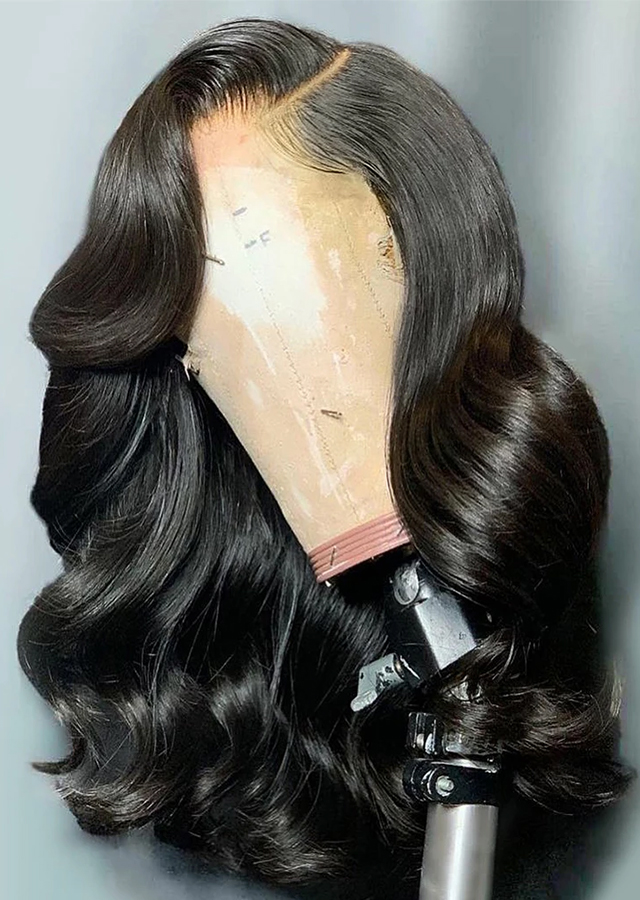 Body Wave 13x6 Short Bob Wig Lace Front Human Hair Brazilian Remy Loose Pre Plucked 250 Density For Black Women