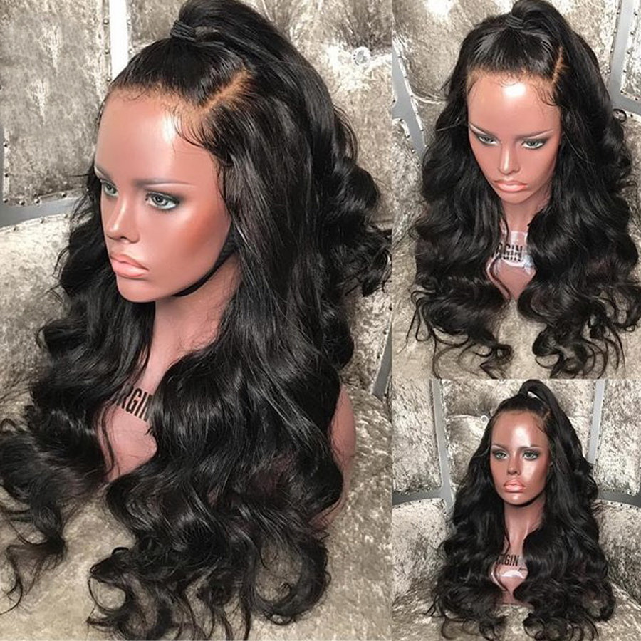 Long Body Wave Human Hair Wigs 250% Density Natural Lace Wig With Pre Plucked Natural Hairline