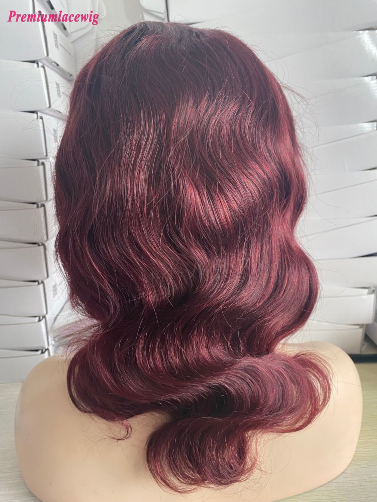 16inch Body Wave 99J Burgunday Color 150 Density Glueless Full Lace Virgin Human Hair Wig 