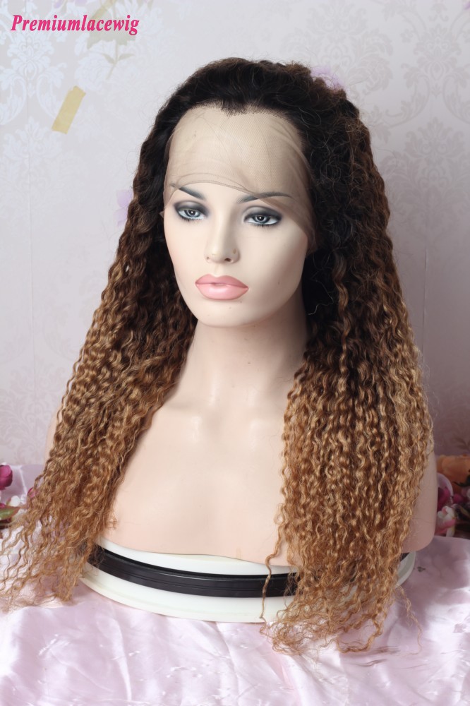 Ombre Full Lace Wig three tone color 1B-4-27 Deep Curly 24inch 180% Density