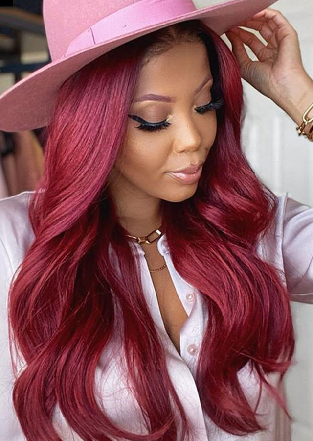 99j Burgundy Red Body Wave 13X4 Lace Front Human Hair Wigs