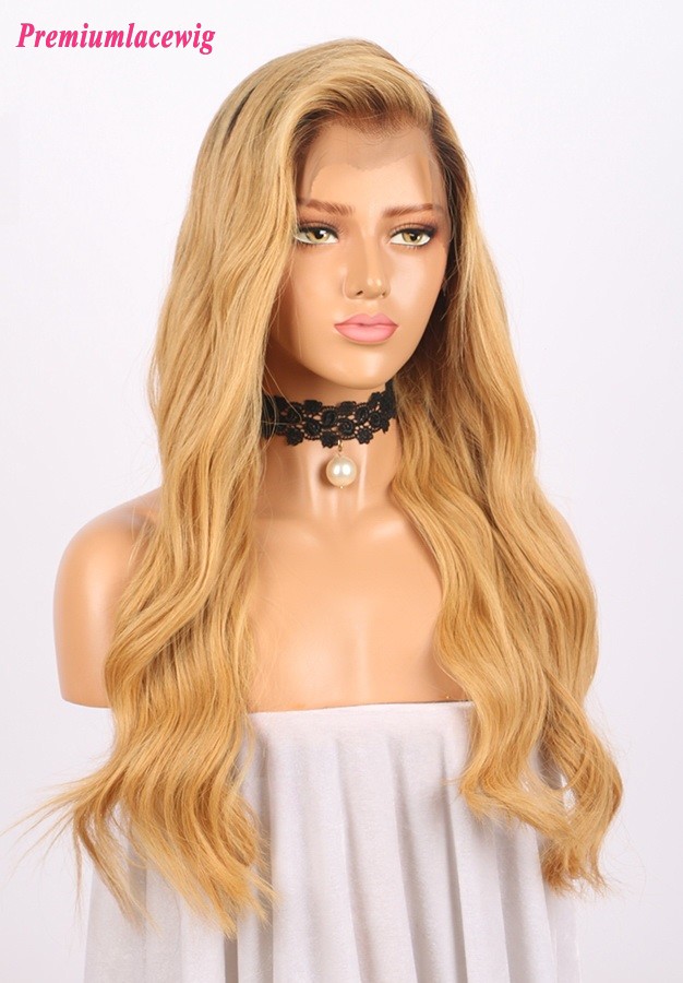 Brown Blonde Color 27 Lace Front Wig Pre Plucked with Baby Hair 24inch Ombre T2/27 Brazilian Hair Body Wave