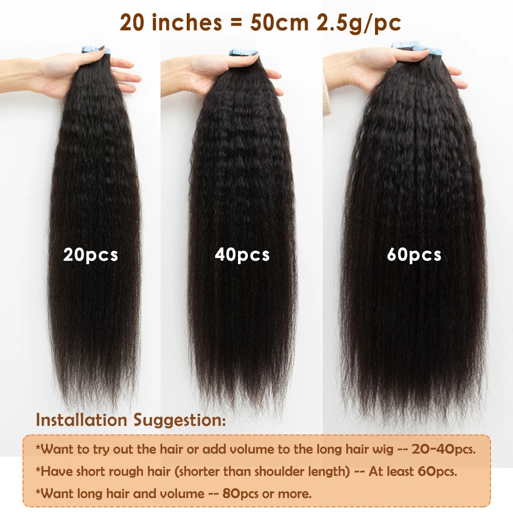 Kinky Straight Tape In Human Hair Extensions For Black Women 100% Human Hair Adhesive Invisible Brazilian Natural Black