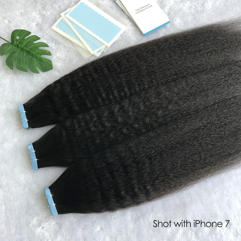 Kinky Straight Tape In Human Hair Extensions For Black Women 100% Human Hair Adhesive Invisible Brazilian Natural Black