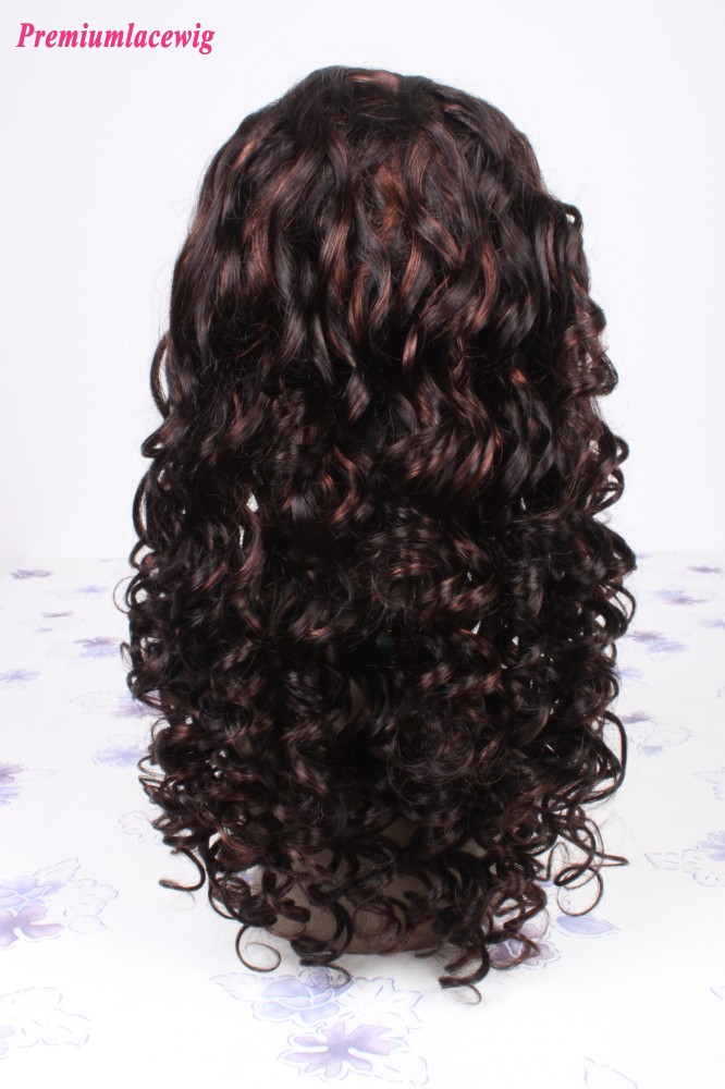 18inch color1B highlight#33 Mongolian hair curly lace front wig