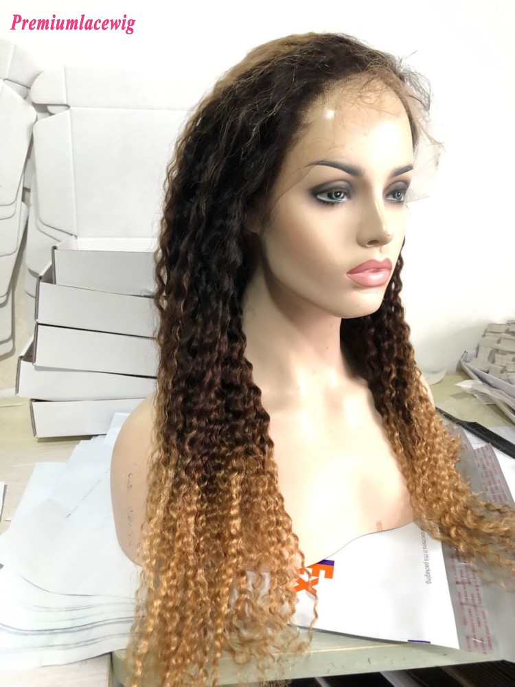 Ombre T1B/4/27 HD13x6 Lace Front Wig 22inch 150 Density Deep Curly