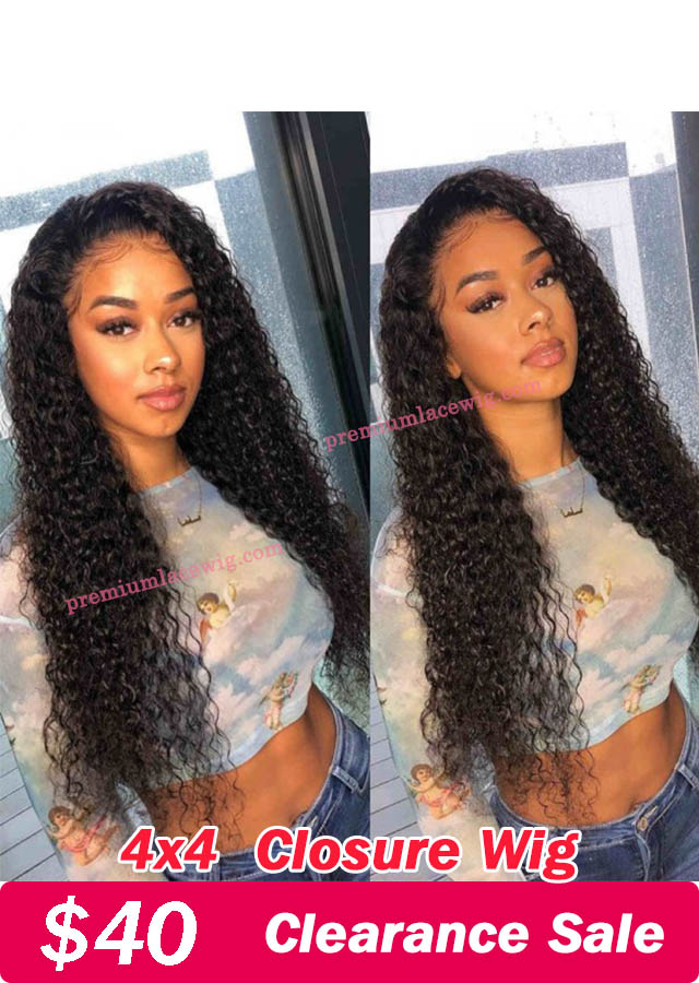 4x4 Closure Wig Deep Curly Brazilian Lace Closure Frontal Kinky Curly Human Hair Wig