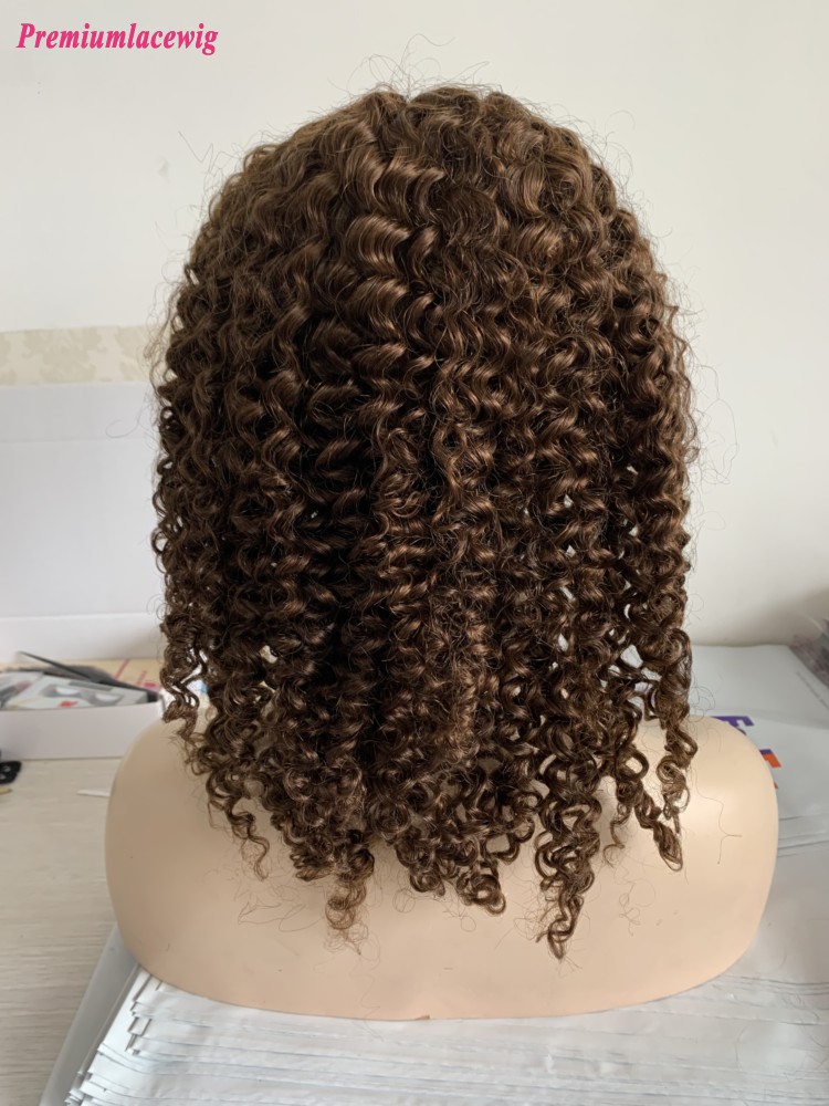 14inch Color 4 Deep Curly T Part Lace Wig