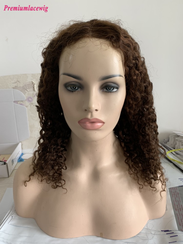 16inch Color 4 Deep Curly 150 Density T Part Lace Wig