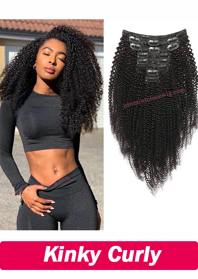 3B 3C Kinky Curly Clip In Human Hair Extensions Full Head Sets 100% Human Natural Black Hair Clip Ins