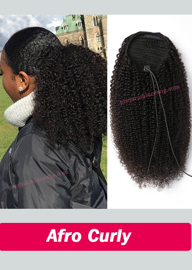 Drawstring Afro Kinky Curly Ponytail Indian Virgin Human Hair For African American