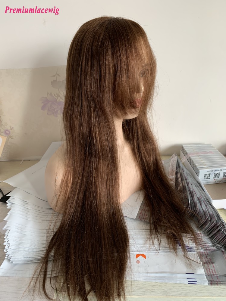 Full Lace Wig 24inch Light Yaki with Bang Color 4 130 Density