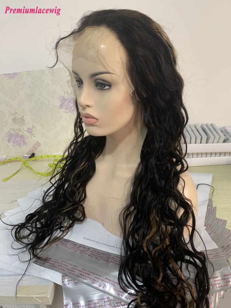 13x6 Lace Frontal Wig 26inch Color 1B highlight 30 Natural Wave 200 Density