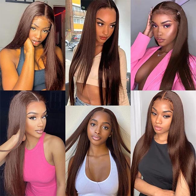 Color 4 Full Lace Wig Medium Brown Human Hair Wig 22inch 180 Density