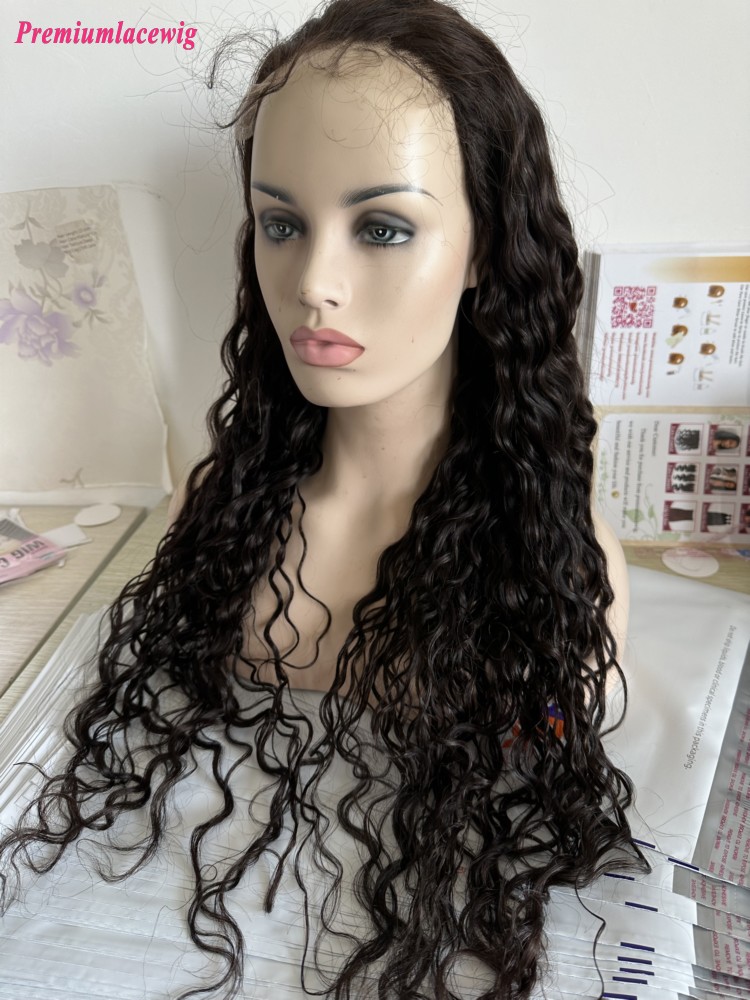 30inch Water Wave 5x5 HD Lace Wig Color 2 Dark Brown Pre Plucked Hairline