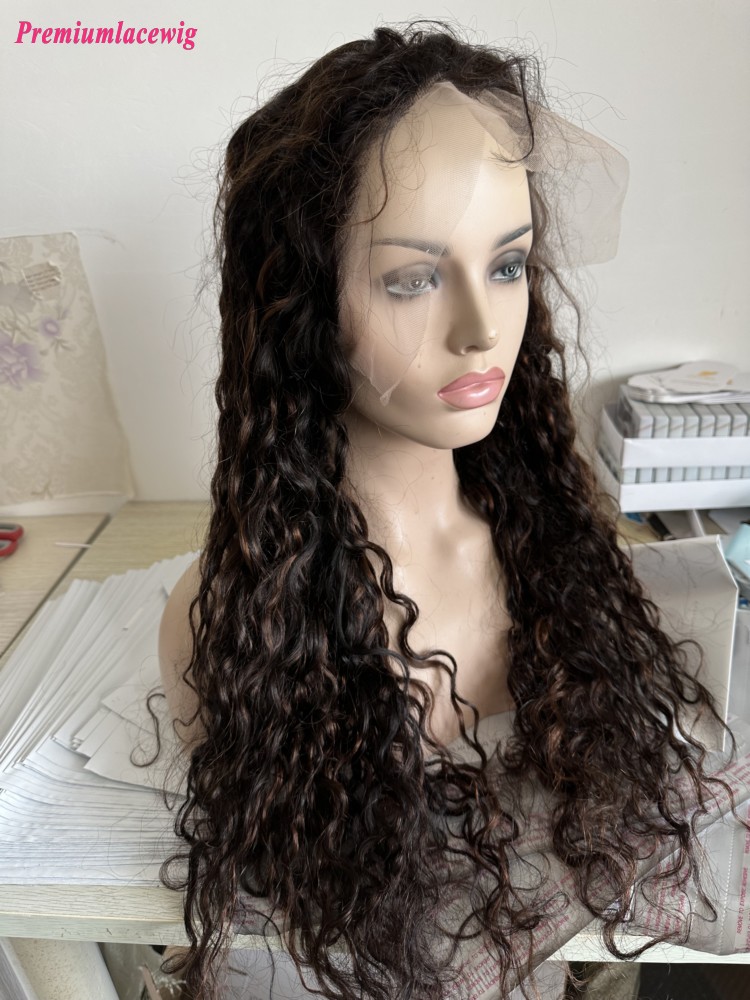 13x6 Lace Wig 26inch 1B highlight 30 Water Wave 180 Density Transparent Lace